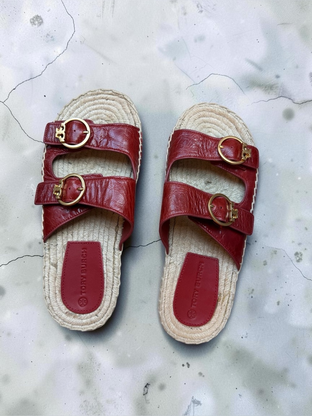 ✨ Tory Burch✨ Selby Two-Band Red Leather Espadrille Slide Sandals – Size 8M - Picture 8 of 12
